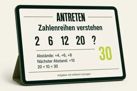 Produktansicht: Testtrainer mit Zahlenreihe und erklärtem Lösungsweg