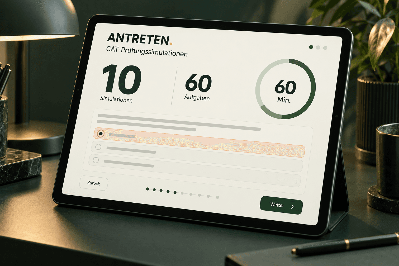 CAT-Prüfungssimulation mit Countdown